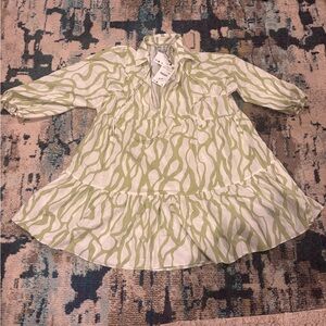 Zara Green and White Striped Blouse